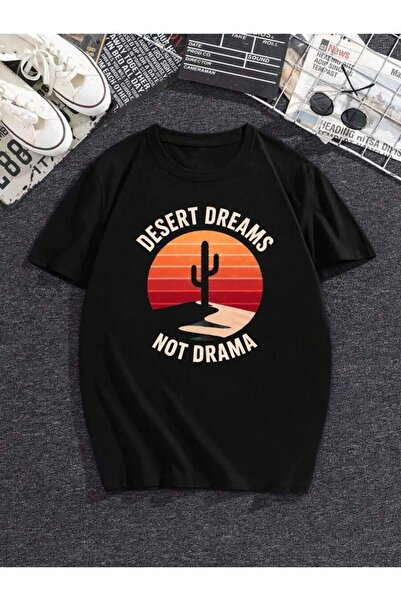 26LIK Men's "Desert Dreams Not Drama" T-Shirt, Short-Sleeve Top With A Retro ...