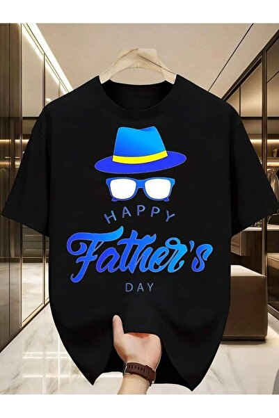k222 Unisex Happy Father's Day T-Shirt, Dad Hat Glasses Print, Casual Crew Ne...