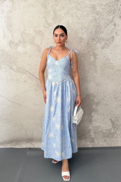 ELBEE Blue Striped Lace Dress