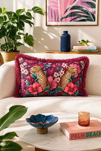 Pilloveland Rectangular Fringed Cushion Cover 50*30 cm - Pink Leopard