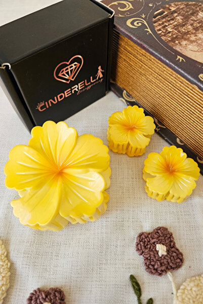 Cinderella Set of 3 Sun Yellow Japanese Rose Hibiscus Flower Hairpin Buckle S...