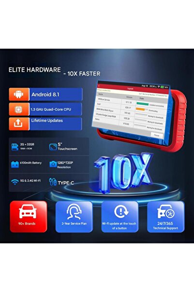 Launch Tester de diagnosticare auto OBD2 CRP123E V3.0, pentru motor, ABS, SRS și transmisie, ecran HD de 5 inch, Wi-Fi, baterie de 6100 mAh, 7 resetări de service, CAN FD, actualizări pe viață, cablu OBD