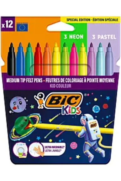 Bic Set de 12 markere colorate ultra-scurgibile Kid Couleur Cosmo Edition, Mu...