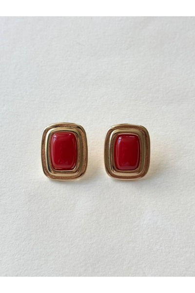 Alveole Jewelry Gold Taş Detaylı Vintage Dikdörtgen Küpe