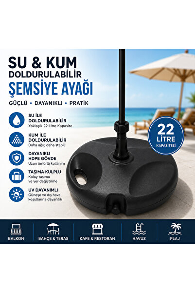 Genel Markalar 22 LT Su ve Kum Dolgulu Şemsiye Ayağı - HDPE Plastik Ağır Hizm...