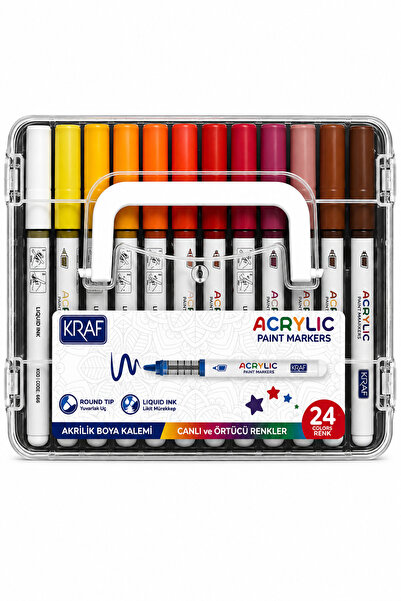 KRAF Akrilik Marker Yuvarlak Uç Boya Kalemi Seti 24 Renk