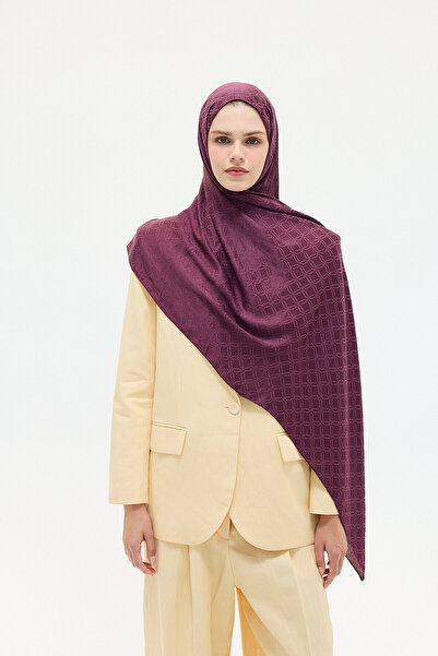cs camellia scarf Ιταλικό σάλι ζακάρ με σχέδιο καρό - Δαμασκηνί