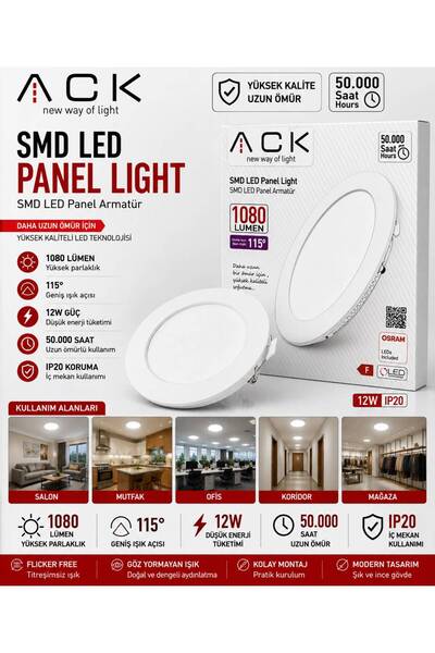 ACK -LED PANEL SPOT 12W (GÜN IŞIĞI)