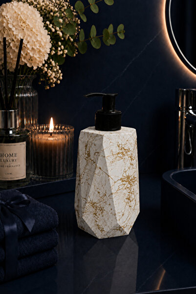 betonmall Marble Patterned Concrete Liquid Soap Dispenser Geometric Design Ha...