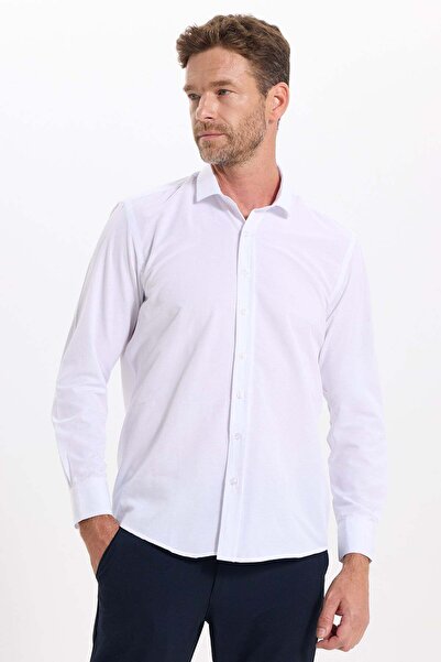 Tudors Men's Regular Fit Classic Cut Cotton Easy-Iron Dobby White Shirt