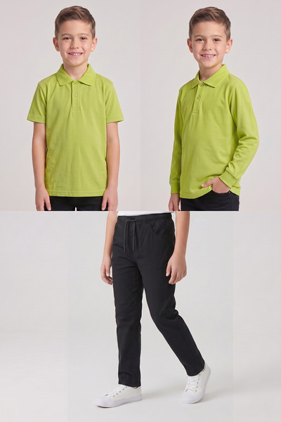 nacar çarşı Boys' School Pistachio Green Long and Short Sleeve Polo Collar T-...