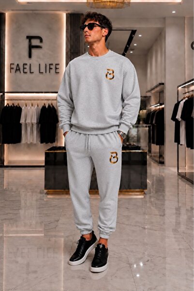 FAEL LİFE Unisex Comfortable Fit Zero Neck and Sweatpants B Printed Set