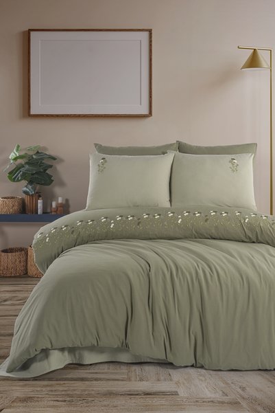 Marka Newhome Diamond Florin Green Luxury Embroidered 100% Cotton Double Duve...