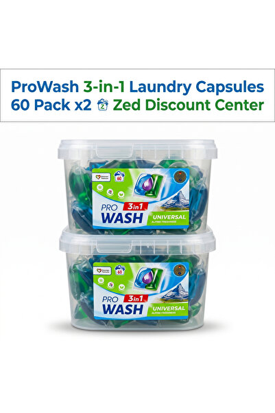 PROWASH Capsule de rufe 3-în-1 Universal Prospețime Alpină, Pachet de 60 x2