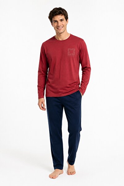 Pierre Cardin Men's Pajama Set, Crew Neck, Cotton, Square Monogram Pattern