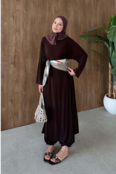 Şule Giyim Double Slit Suit Brown