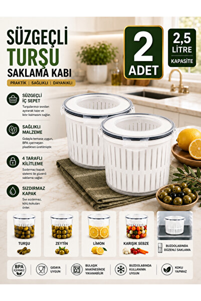 2’li 2,5 Litre Süzgeçli Turşu Saklama Kabı