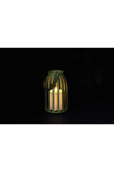 NO BRAND Felinar Felinar Verde Metalic LED Lumânare Înaltă 20 cm