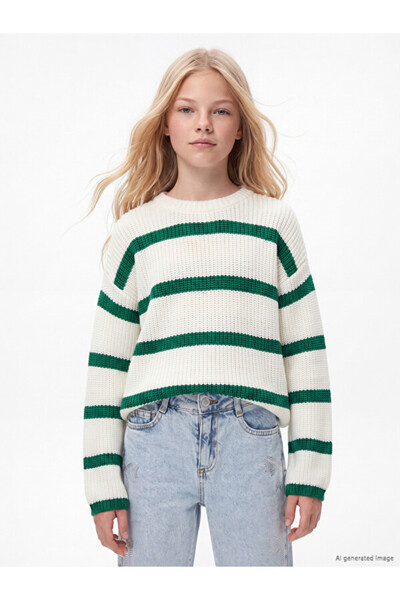 LC Waikiki Rmz Gi̇yi̇m Farkiyla Zero Roba Collar Striped Girls' Knitwear Sweater