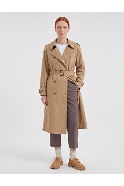 Kayra Buttoned Double-Breasted Trench Coat Beige