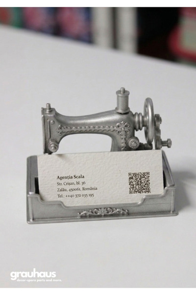 GRAUHAUS Nostaljik Dikiş Makinesi Tasarımlı Gümüş Kartvizitlik