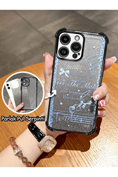 ucuc iPhone 14 Pro Max Uyumlu Şeffaf Dört Köşe Silikon Kaplama Parlak Kenar K...