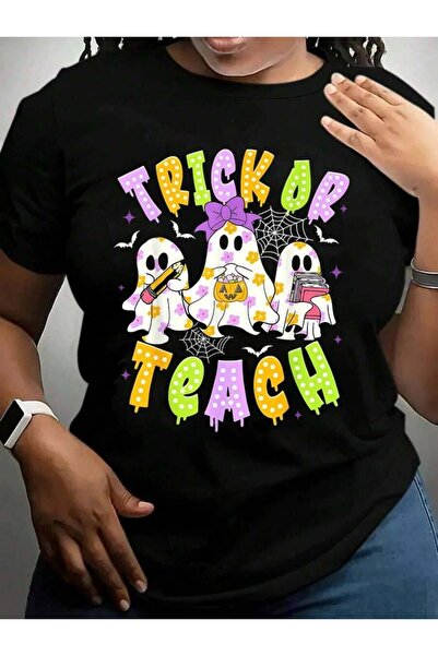 k222 Funny Ghost Trick Or Teach Happy Spooky Teacher Halloween Black Graphic ...