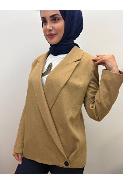 jooq Γυναικείο μπουφάν oversize με διπλό στριφωμένο γιακά, επένδυση από καμηλ...