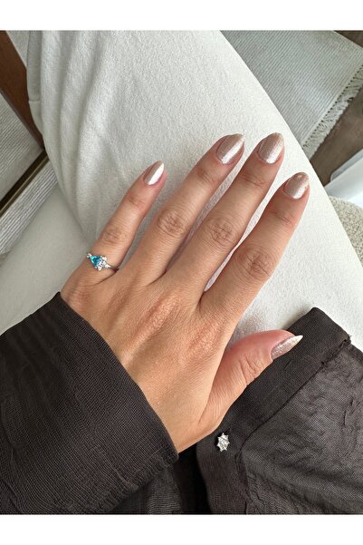ringbox Silver Color Triangle Blue Stone Pinky Ring
