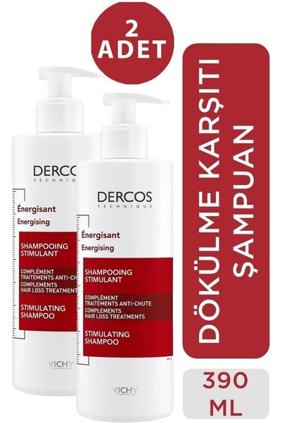 VICHY Dercos Energisant Şampuan, Dökülme Karşıtı, 400 ml, 2 Adet