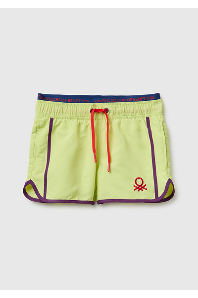 United Colors of Benetton Boy's Yellow Swim Shorts with Embroidered Logo on t...