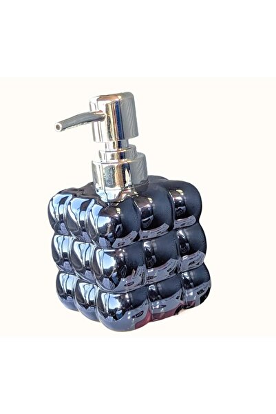 Generic Modern Bubble Design Soap Dispenser, Chrome Pump, Metallic Black Glass