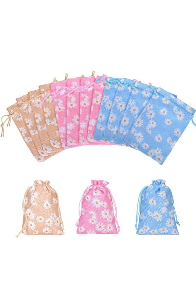 Generic HANNEA® 12 PCS Small Floral Burlap Drawstring Bags 10x14cm White Blue...