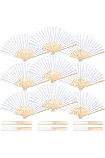 Generic Brand 35 Pcs White Paper Fans, Bamboo Folding Fan, Elegant Handheld F...