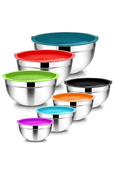 Generic 7 Pcs Stainless Steel Mixing Bowl Set with Lids | Nesting Kitchen Bow...