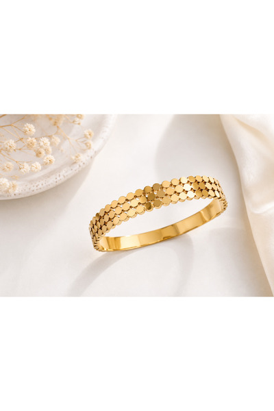 Archhazel Jewelery Gold Three Row Sequin Detailed Steel Handcuff Bracelet