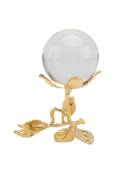 Generic 50mm Crystal Ball Decor with Gold Rose Stand, Glass Ball Ornament Fen...