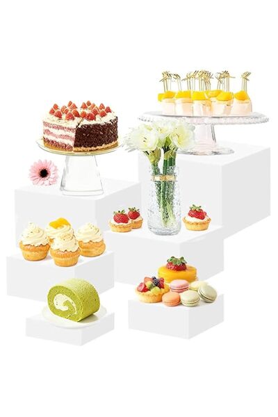 Generic Brand 6pcs Buffet Risers,Acrylic Food Risers White,Dessert Table Disp...