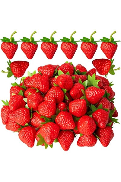 Generic Tazweeq 40Pcs Plastic Artificial Fake Red Strawberries, Fake Lifelike...