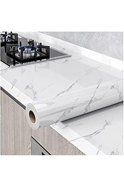 Generic Brand ARS® Glossy Marble Paper Granite Gray/White Wallpaper Peel and ...