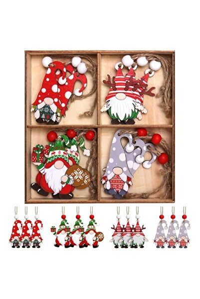 Generic Brand 12pcs Wooden Gnome Christmas Hanging Ornaments Set, 4 Designs (...