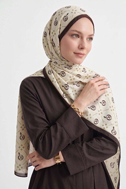 Salih Çelebi Dama K Patterned Aqua Soft Shawl 4076 - Beige
