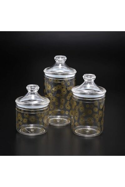 Generic Vague Acrylic Long Jar with Gold Rose Design, Medium, Clear