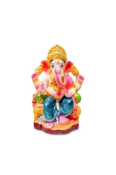 Generic Ganga Mitti Clay Vignaharta Ganesha Idol with Golden Mukhut | Traditi...