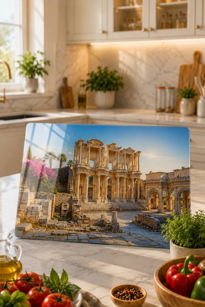 Generic Brand Glass Cutting Board with Izmir Ephesus Ancient City Theme - Glass Cutting Board |   30cm X 40cm