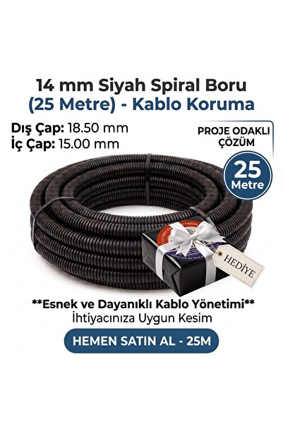 Seal Elektrik 14 mm Siyah Spiral Boru (25 Metre)