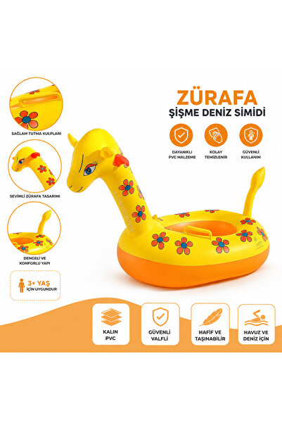 Miro Toys Zürafa Tasarımlı Bebek çocuk Yüzme Simidi 6-24 Ay Tutma Kollu, Şişm...