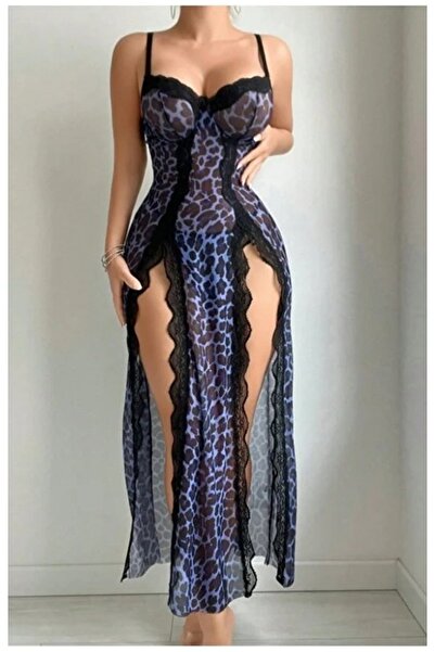 SiaLess Lingerie Kadın Tül Uzun Yırtmaçlı Askılı Likralı Tül Gecelik Çeyizlik...