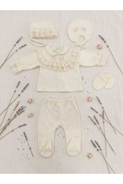 Beniizle Lace Detailed Floral Embroidered 100% Cotton Baby 5-Piece Hospital D...