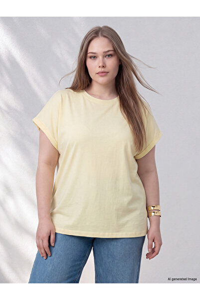 LC Waikiki Trendlucky Plus Size with Difference Women's 100% Cotton T-Shirt
